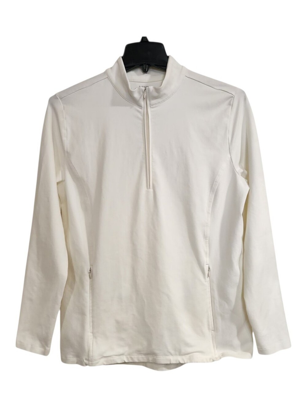 Lands' End Women's Large Cream Quarter Zip Performance Pullover Active Top